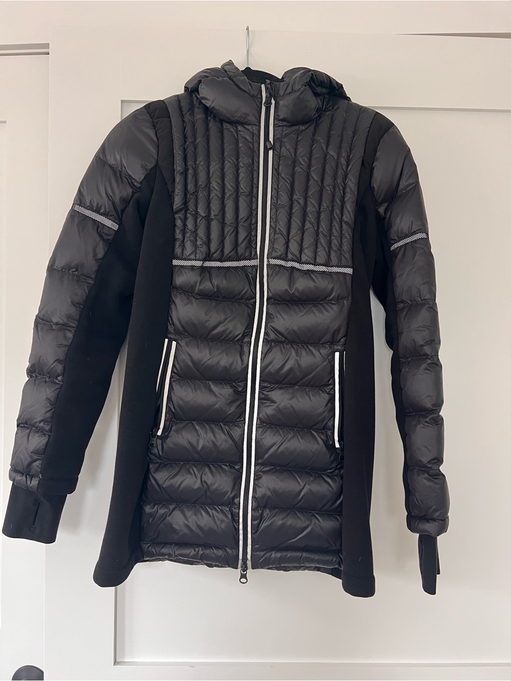 blanc noir Black Quilted Hooded Puffer Jacket with Contrast Zippers